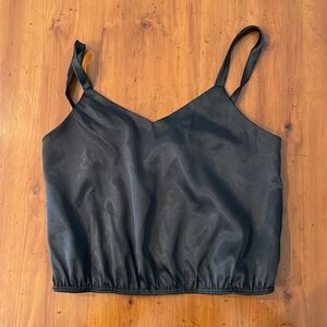 Girls, black satin, spaghetti, string cropped top size 8